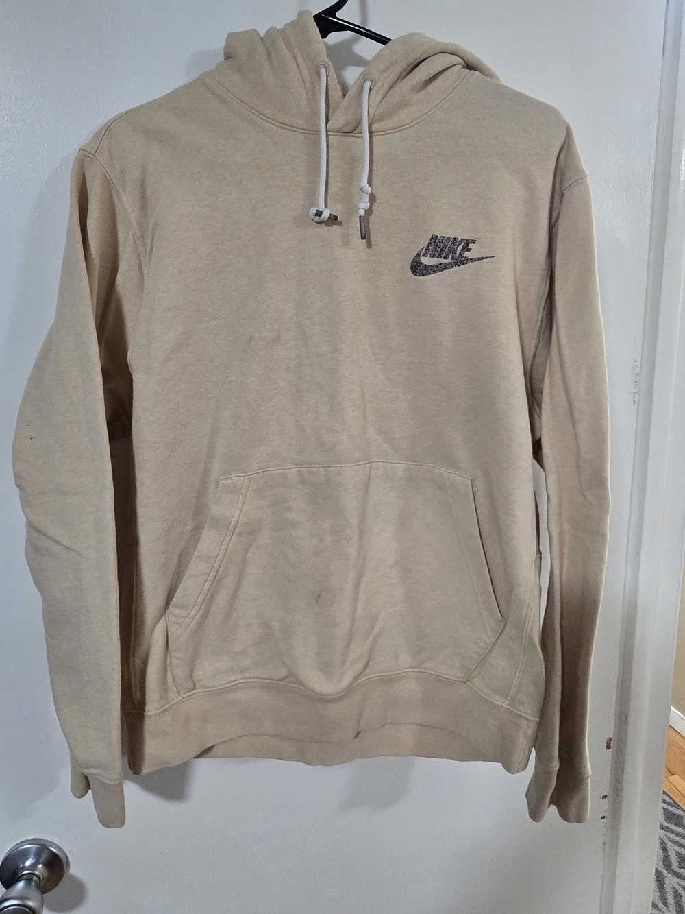 Nike Sportswear Futura Logo Pullover Hoodie Cream Beige Men's Size Small Fleece